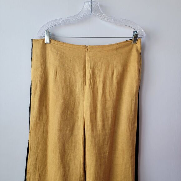 Ic by connie womens pants size L mustard side stripe Linen pockets elastic back - Picture 4 of 9